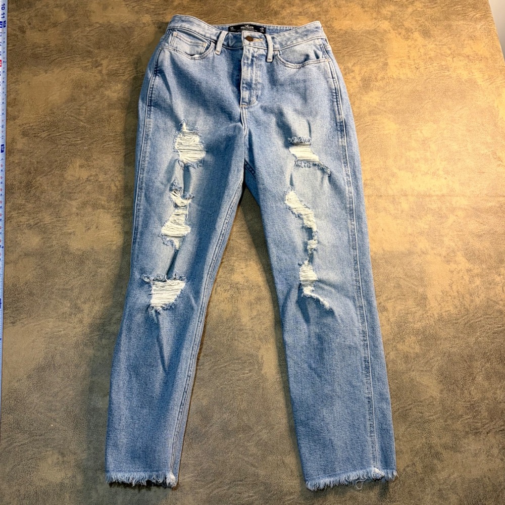 Hollister Mom Jeans Womens 5S 27x25 Light Blue Curvy Ultra‎ High Rise Distressed